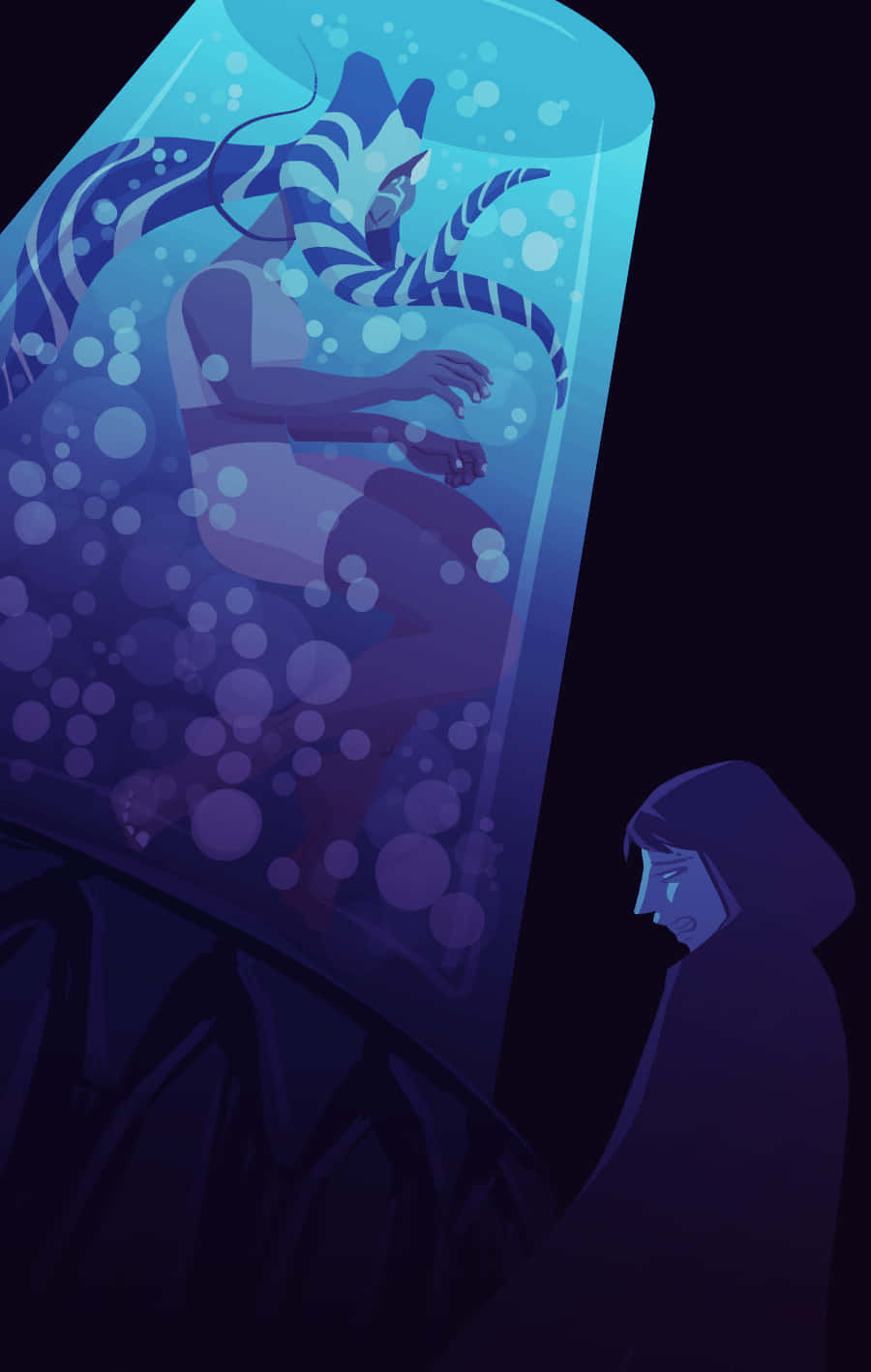 Bacta Tank, glowing blue cylinder, striped alien creature, HD Phone Wallpaper