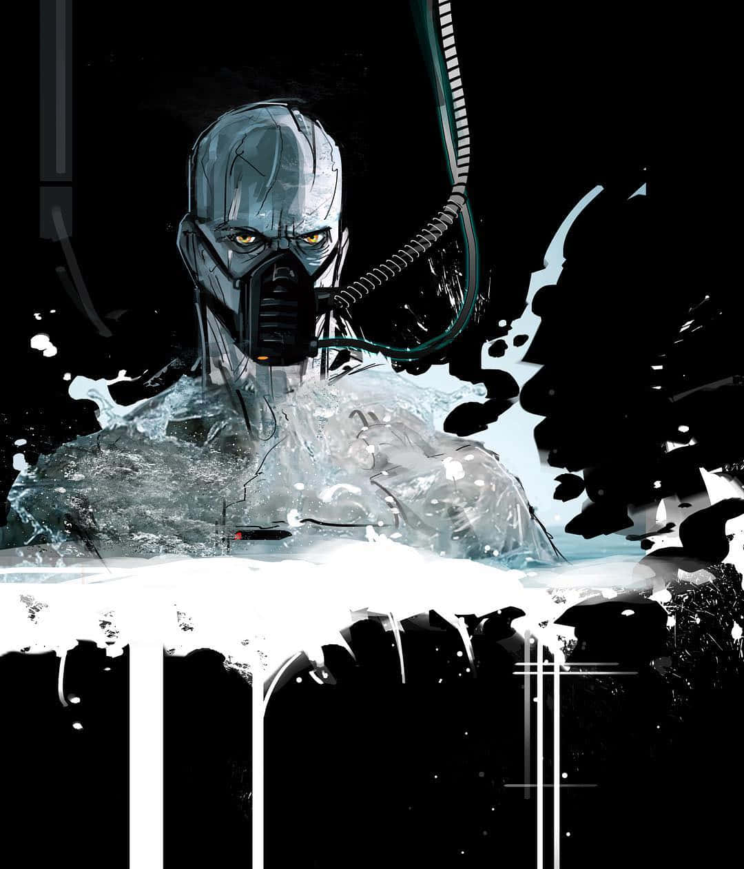 Bacta Tank, glowing yellow eyes, breathing tube, SD Phone Wallpaper