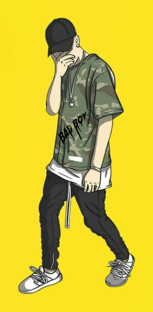 Bad Boy Anime, camouflage shirt, camouflage cap, HD Phone Wallpaper