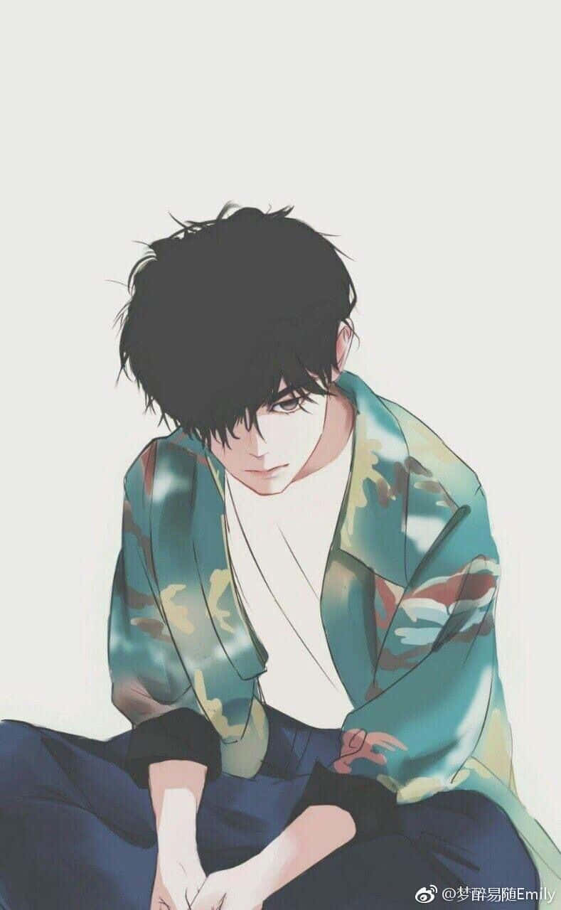 Bad Boy Anime, green jacket, messy black hair, HD Phone Wallpaper