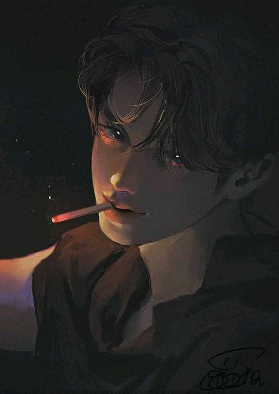 Smoking Bad Boy Anime, dark hair, lit cigarette, SD Phone Wallpaper