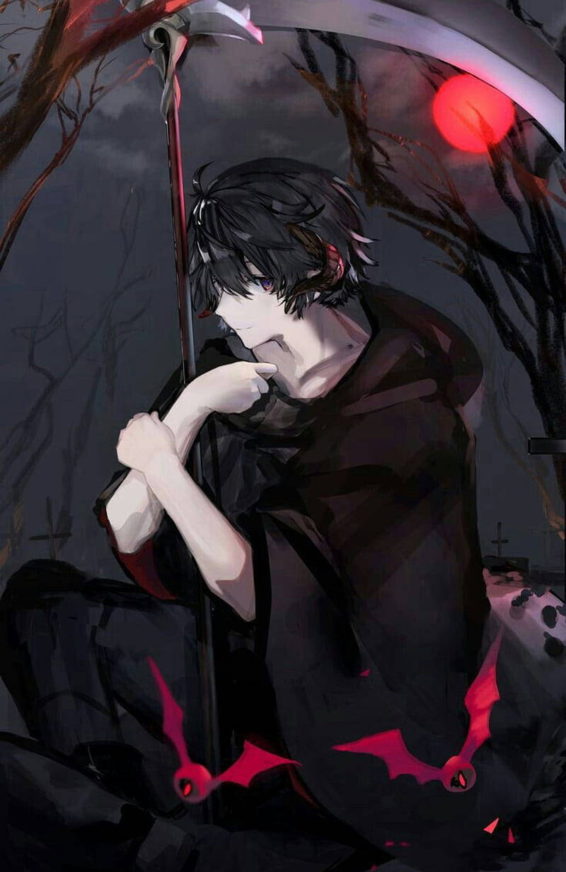 Evil Boy Edgy Anime Pfp, dark-haired anime boy, black robes, SD Phone Wallpaper