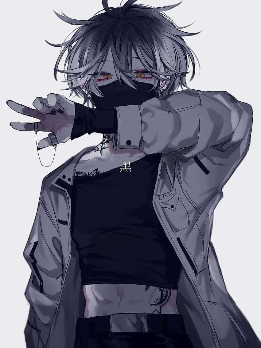 bad boy anime, gray hair, black mask, SD Phone Wallpaper