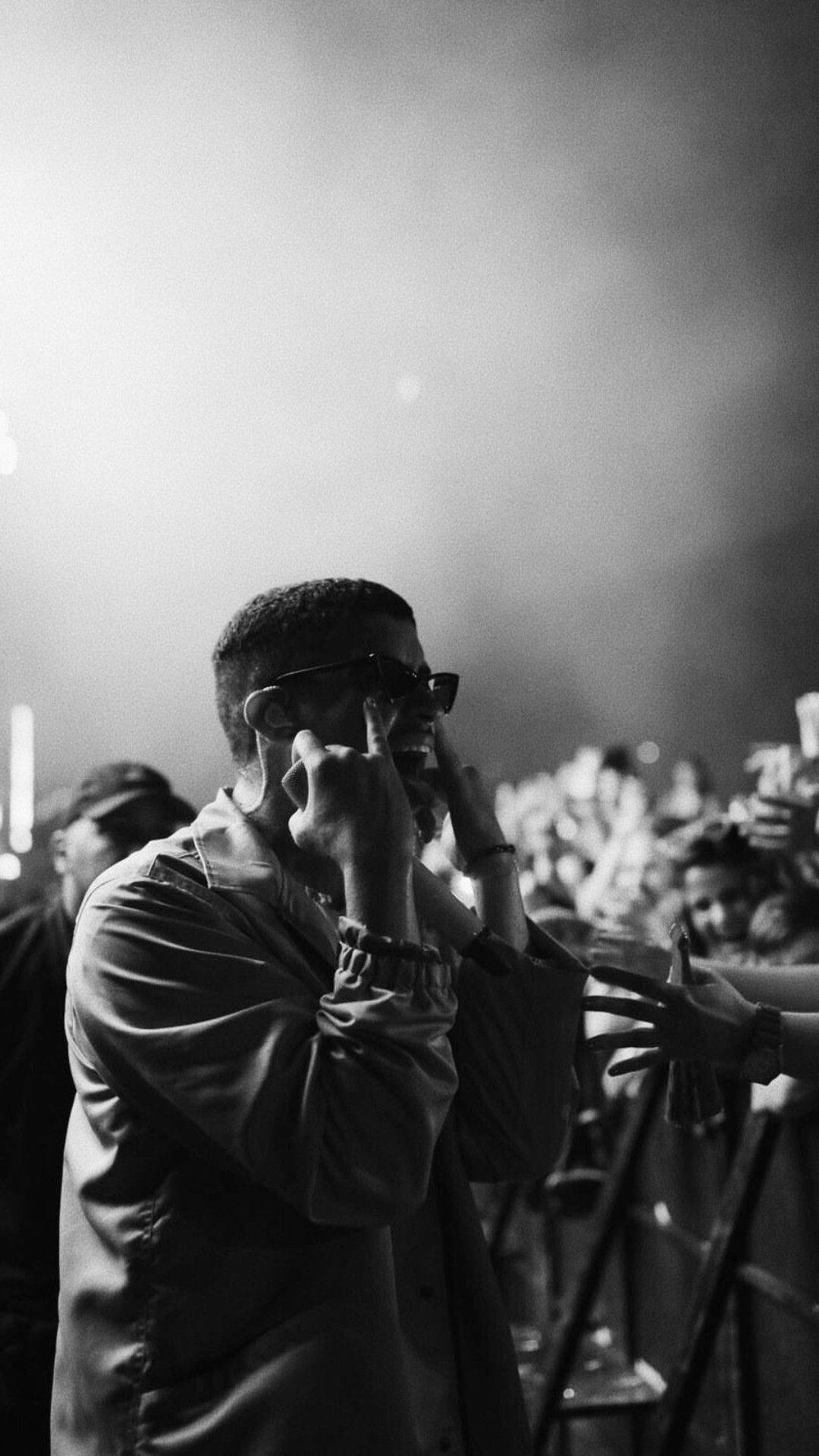 Bad Bunny, concert crowd, stage lights, Full HD Phone Wallpaper
