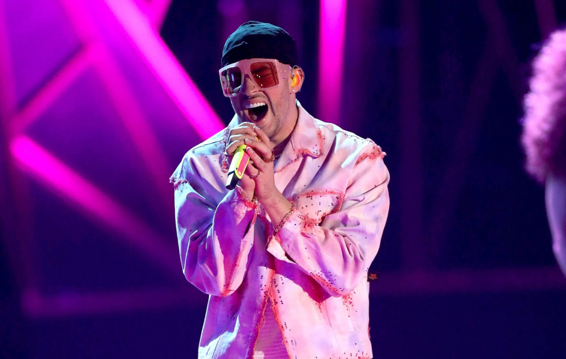 Bad Bunny, pink sunglasses, distressed pink jacket, Full HD Desktop Wallpaper