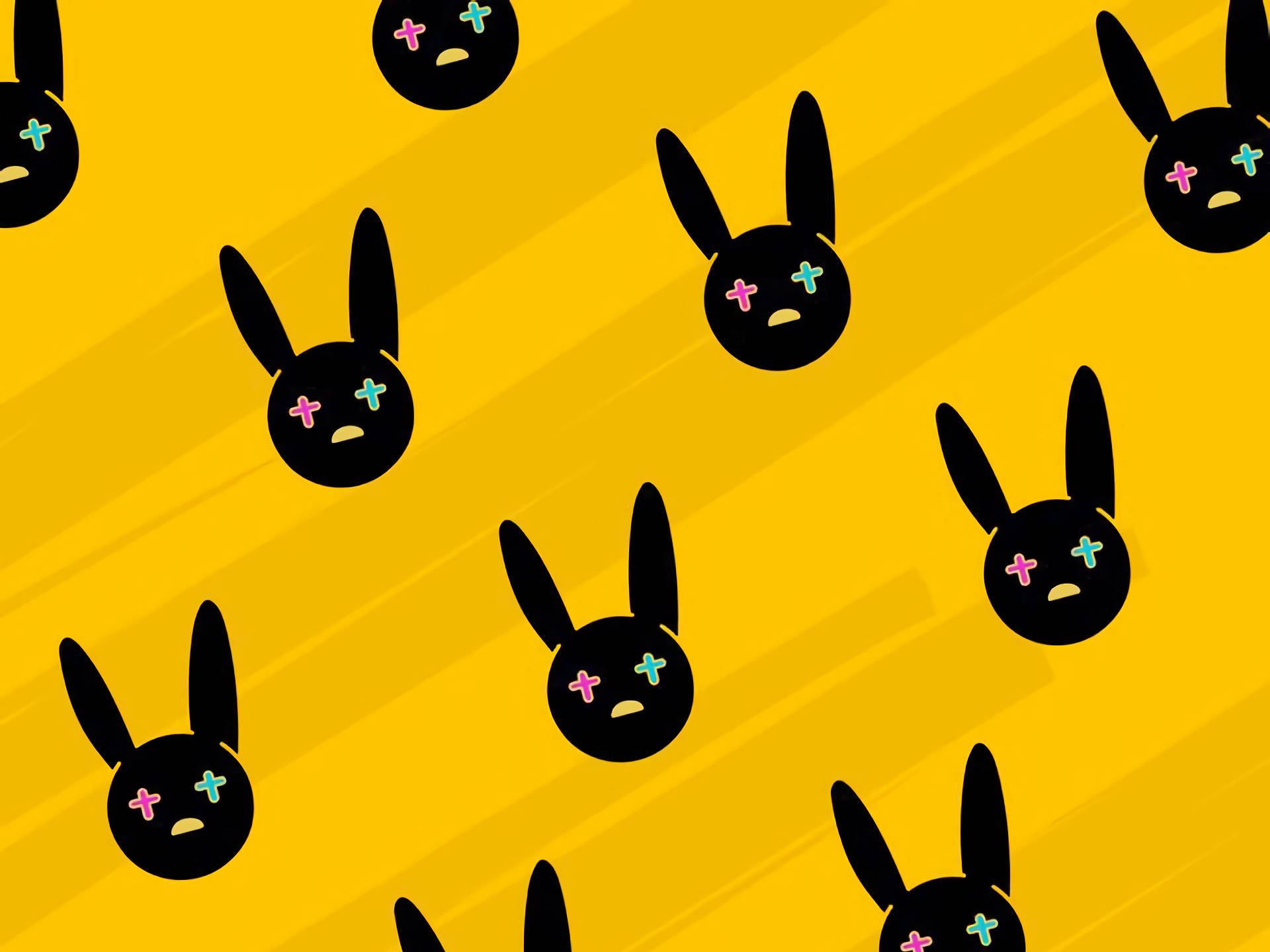 Bad Bunny, black logo, colorful plus-sign eyes, Full HD Desktop Wallpaper