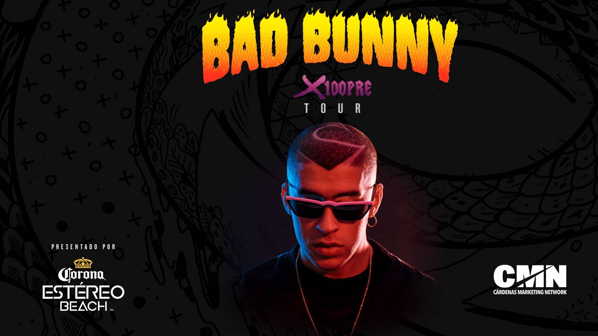 Bad Bunny, pink sunglasses, dark background, Full HD Desktop Wallpaper