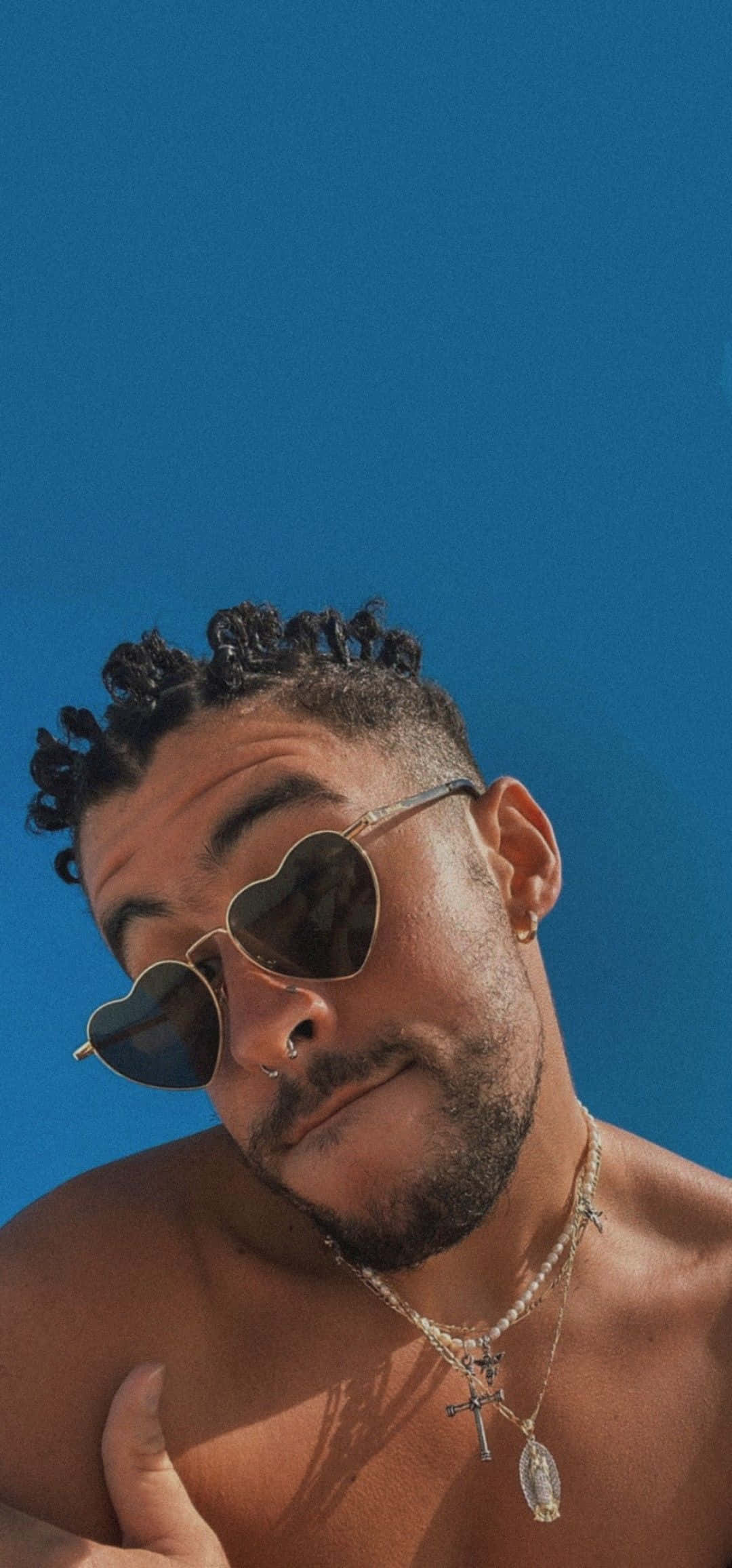 Bad Bunny, blue sky, curly hair, Full HD Phone Wallpaper