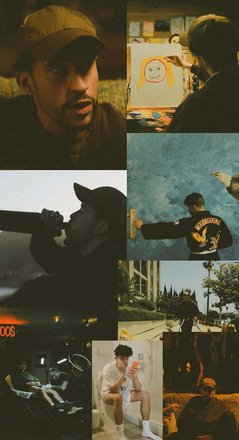 Bad Bunny Aesthetic, collage, painting a smiley face, HD Phone Wallpaper