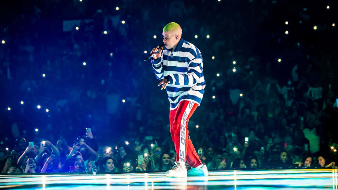 Bad Bunny, neon green hair, lit stage, HD Desktop Wallpaper