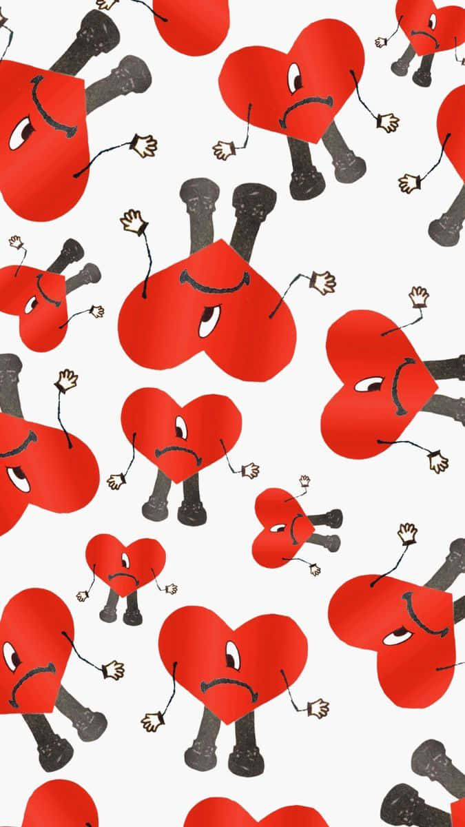 Bad Bunny Heart, red heart-shaped characters, legs and arms, SD Phone Wallpaper
