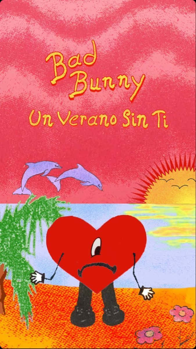 Bad Bunny Heart, cartoon heart, sad face, SD Phone Wallpaper