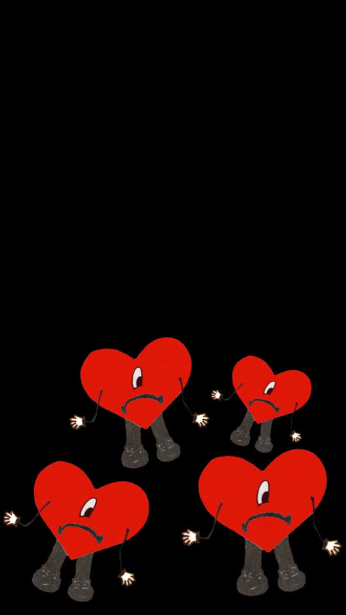 exploding heart, red heart characters, sad faces, SD Phone Wallpaper
