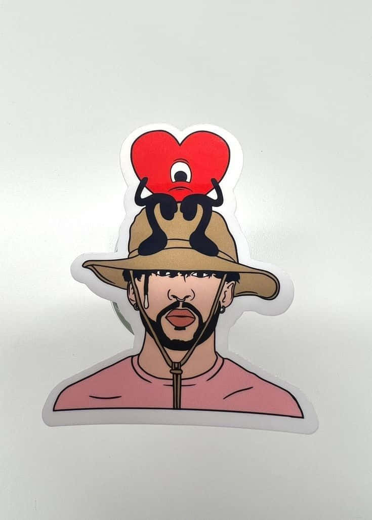 Bad Bunny Heart, red heart-eyed creature, man in a hat, SD Phone Wallpaper
