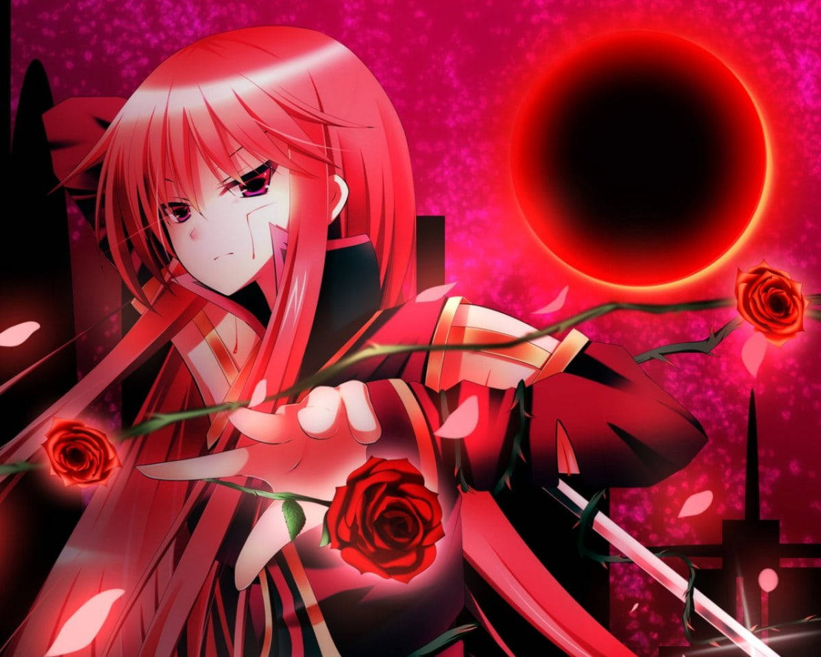 Bad Girl Anime, red-haired anime girl, glowing eyes, SD Desktop Wallpaper