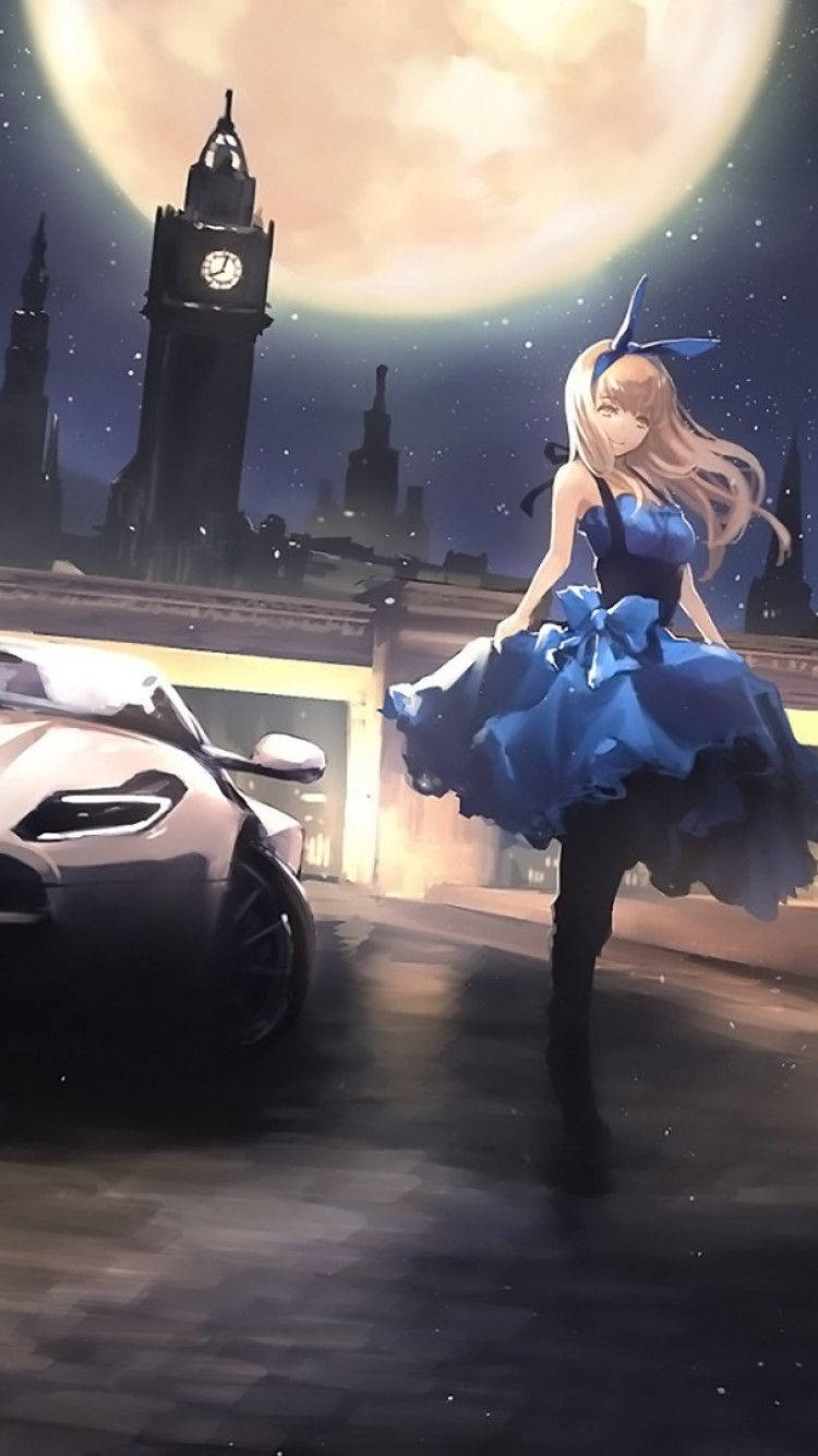 Bad Girl Anime, sports car, blonde anime girl, HD Phone Wallpaper