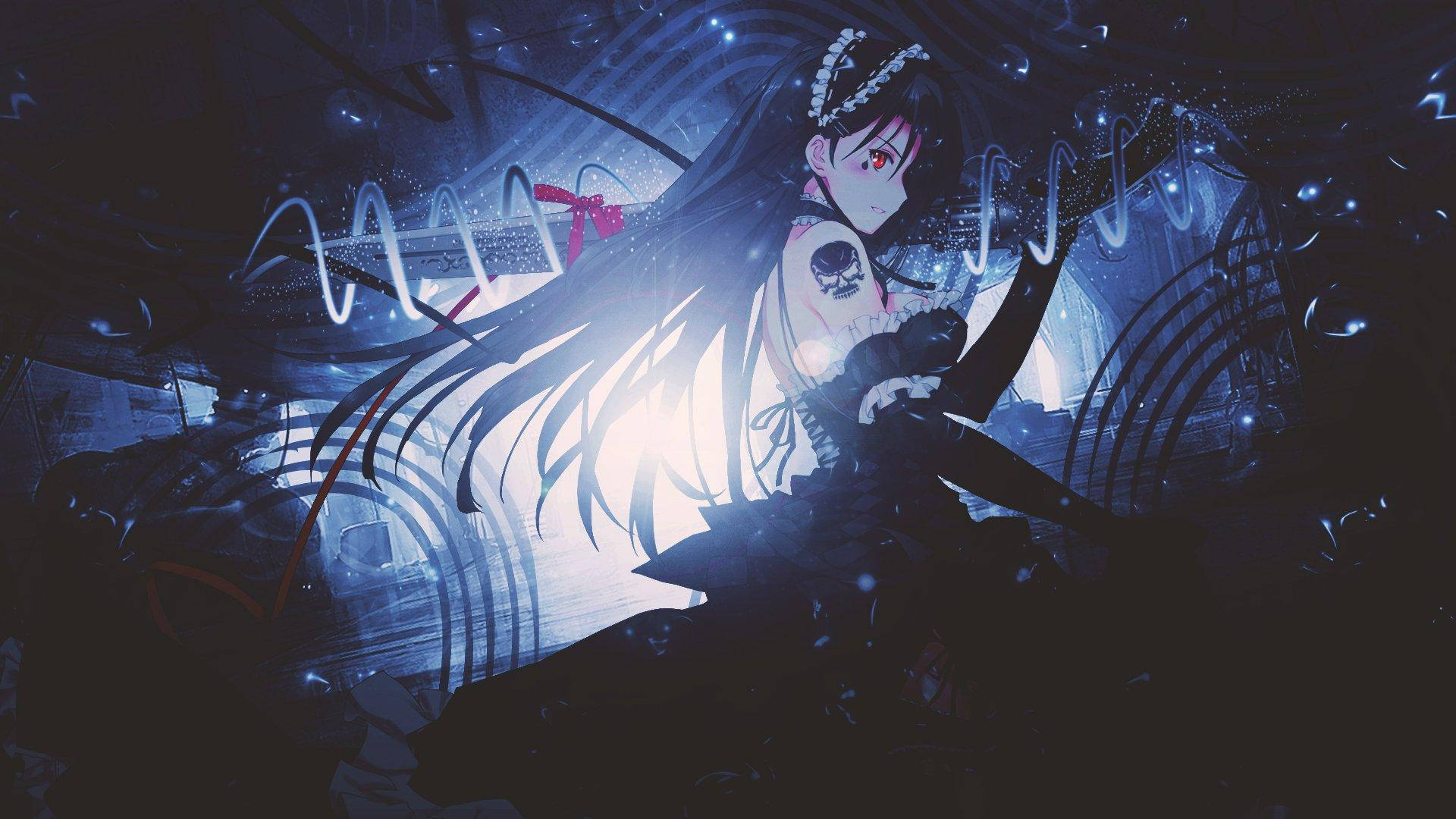 Bad Girl Anime, gothic clothing, dark-haired anime girl, Full HD Desktop Wallpaper