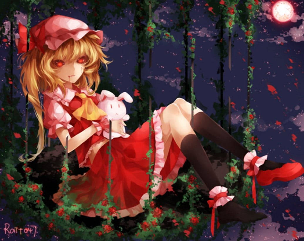 Bad Girl Anime, red eyes, blood, SD Desktop Wallpaper