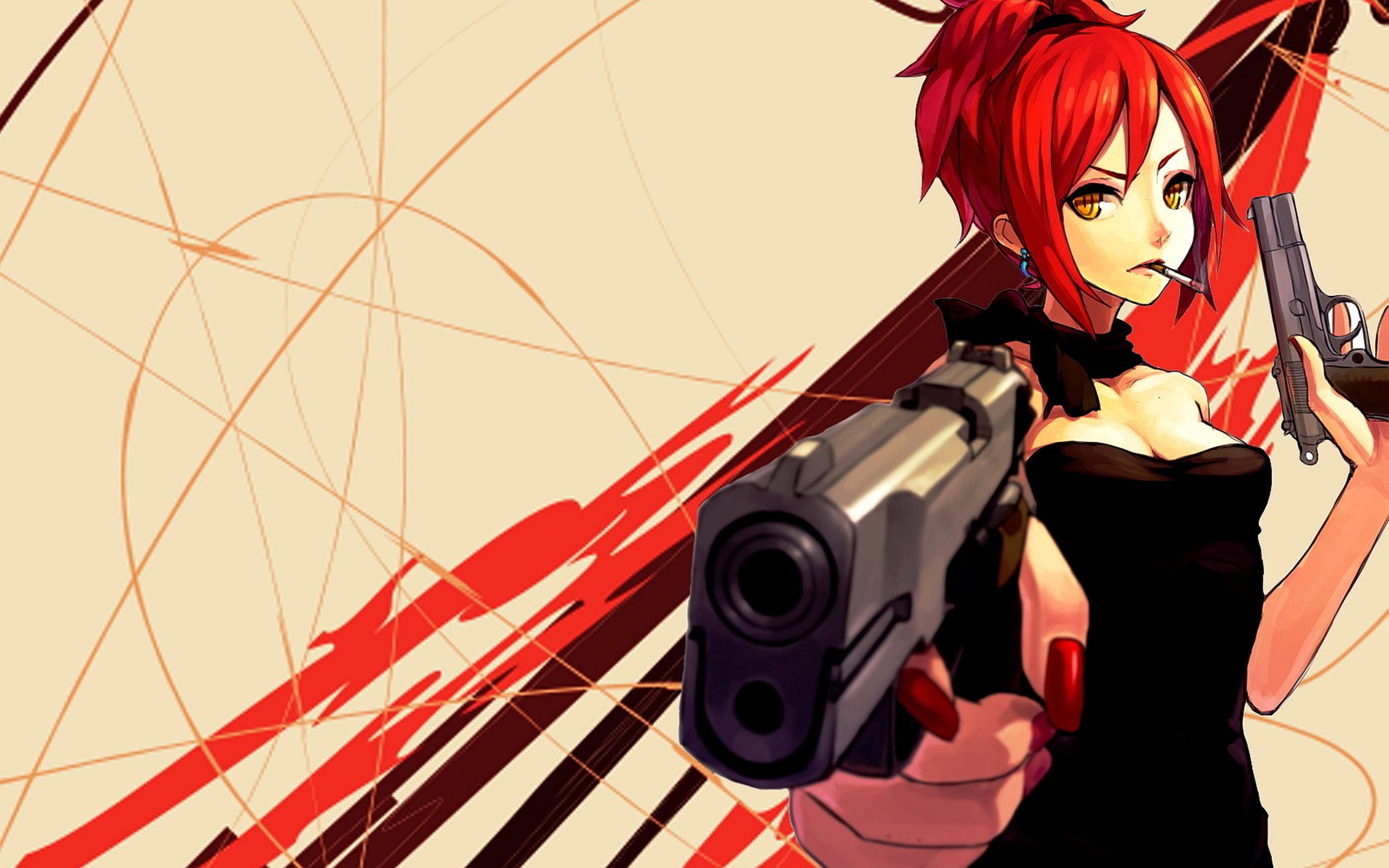 Bad Girl Anime, red-haired anime woman, black dress, 5K Desktop Wallpaper