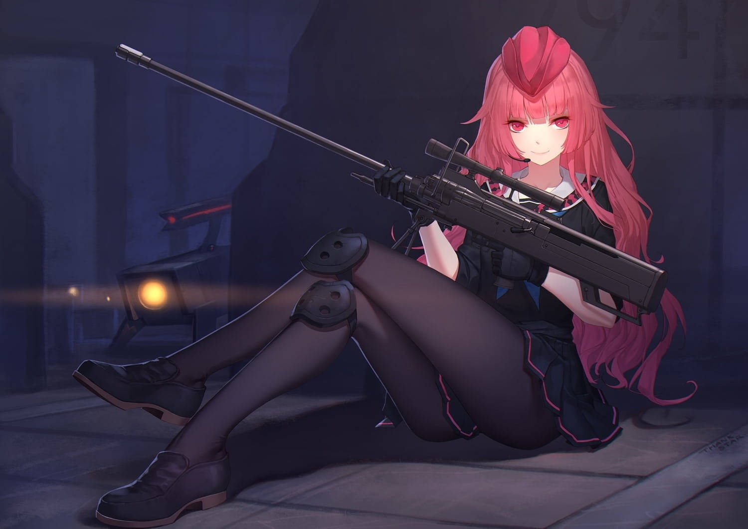 bad girl anime, pink-haired anime girl, sniper rifle, HD Desktop Wallpaper