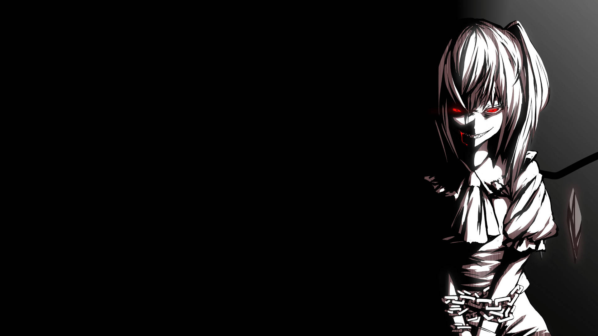 red black grey, evil anime girl, white hair, Full HD Desktop Wallpaper