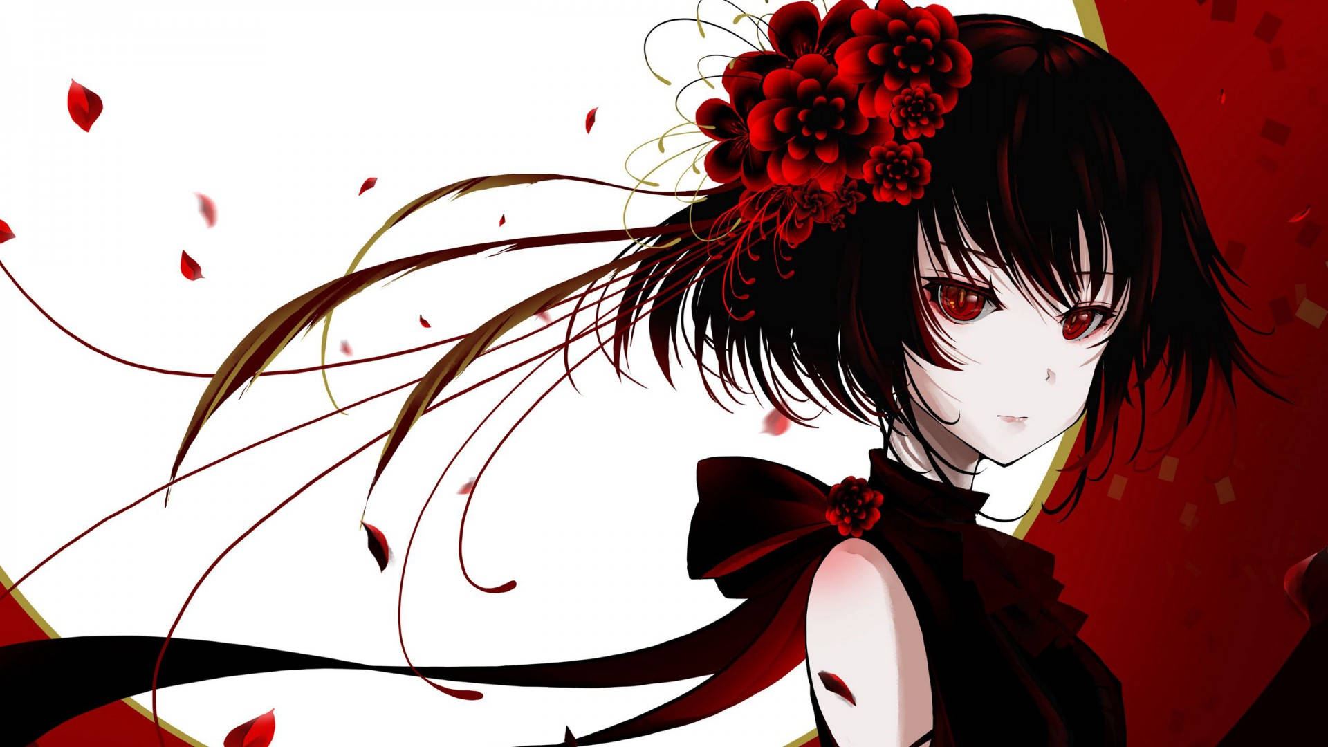 Bad Girl, red eyes, black hair, Full HD Desktop Wallpaper