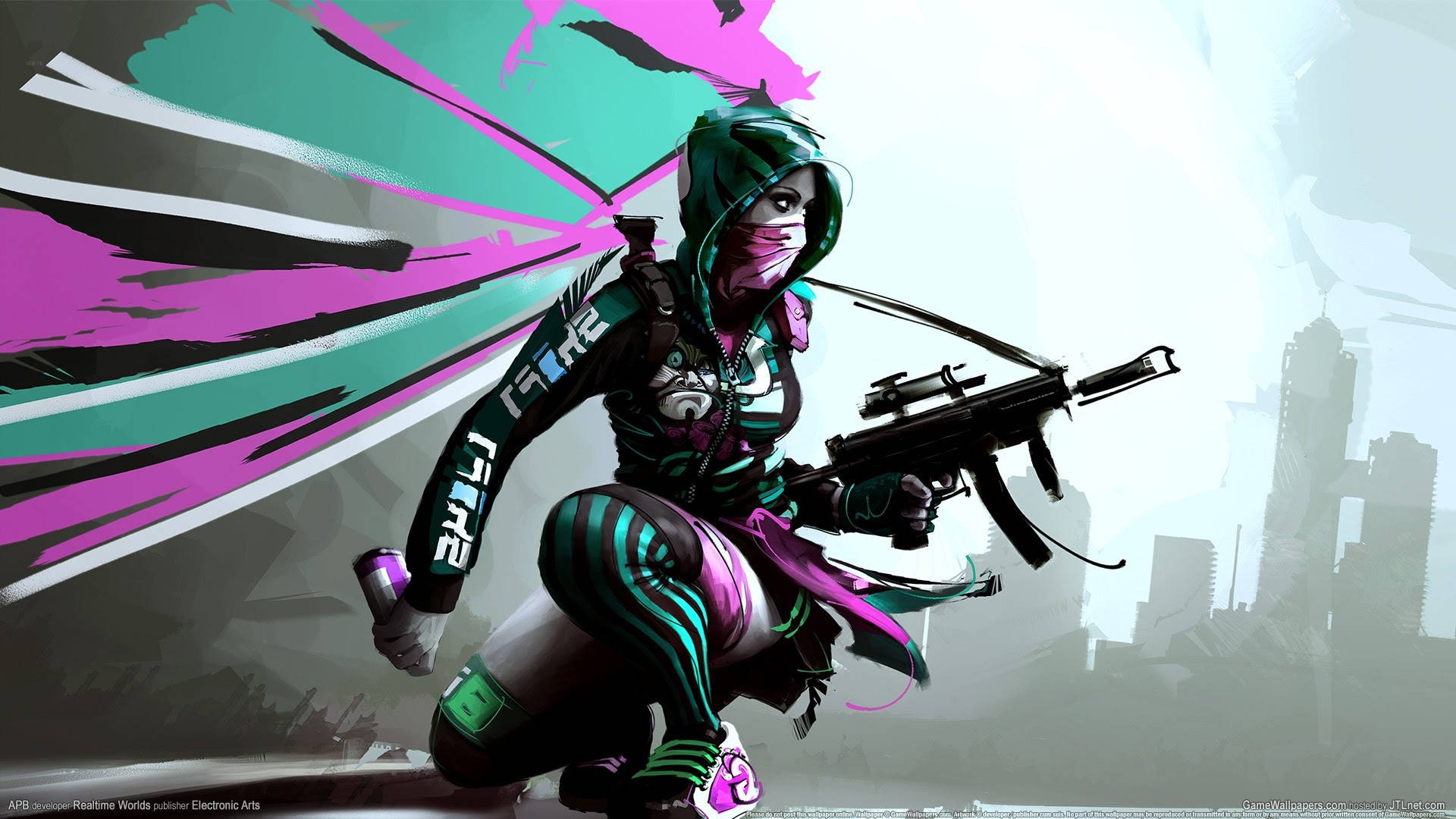 Bad Girl, pink outfit, teal and pink gear, Full HD Desktop Wallpaper