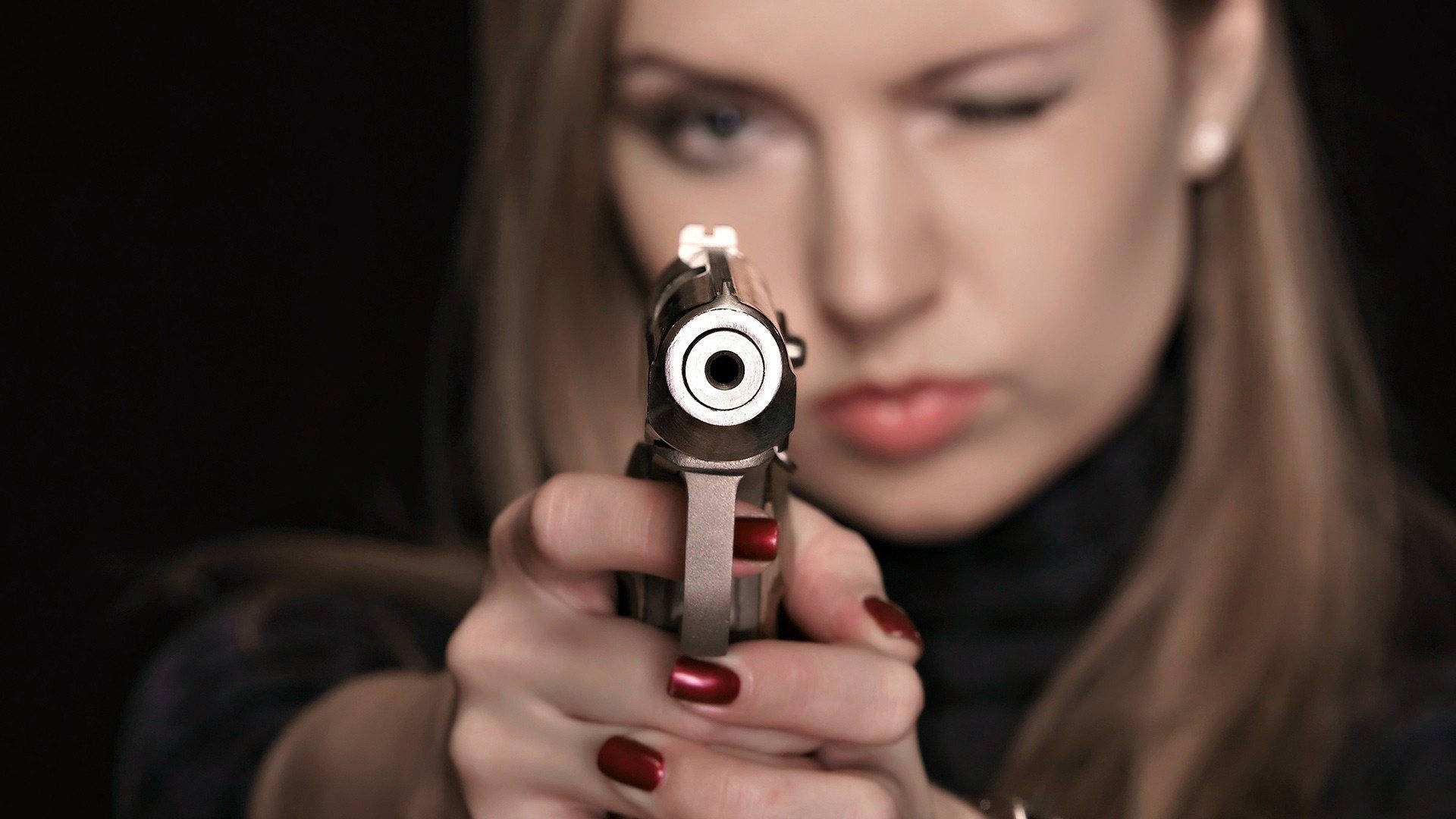 Bad Girl, red nails, handgun, Full HD Desktop Wallpaper