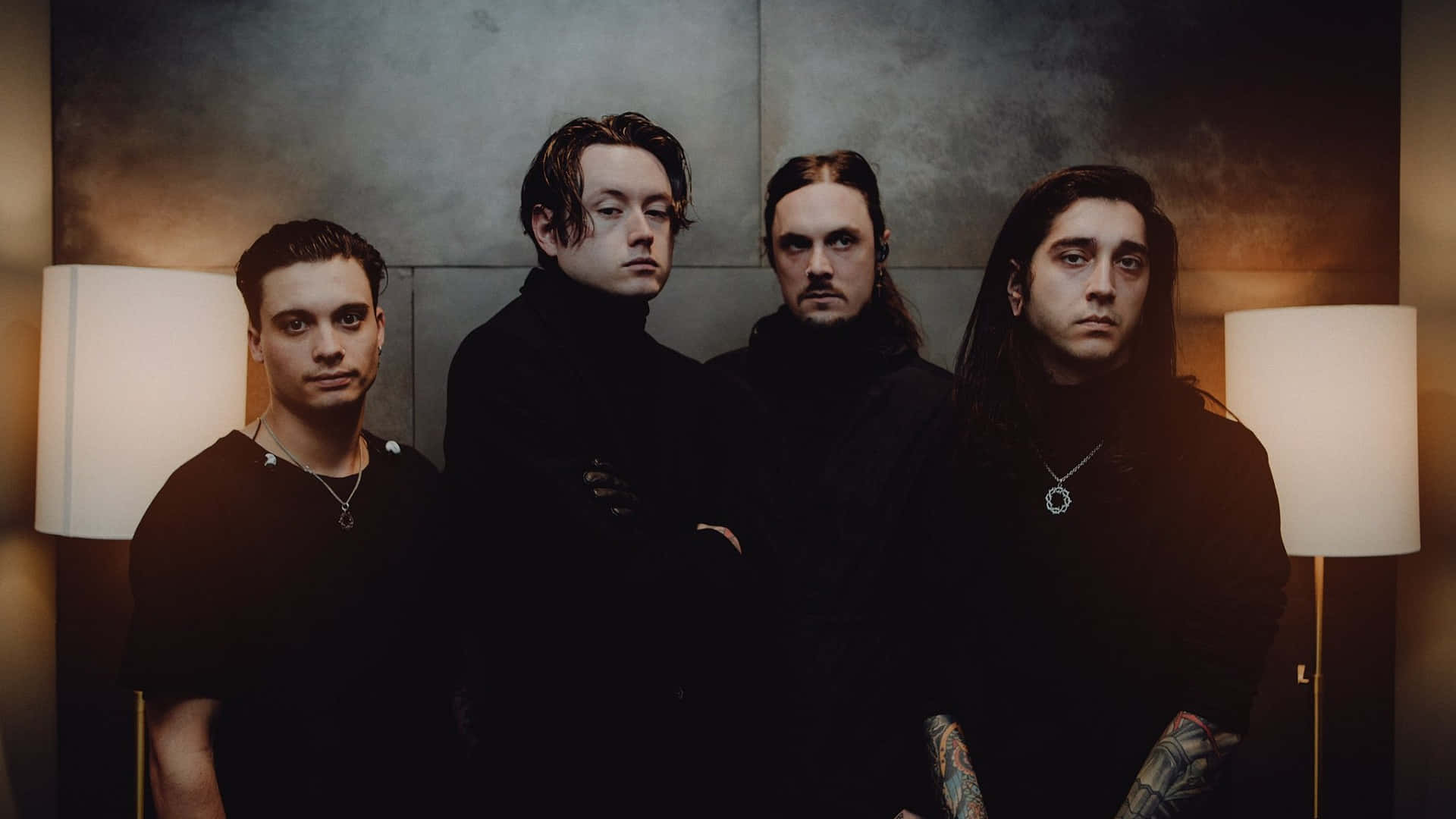 Bad Omens, band portrait, black attire, Full HD Desktop Wallpaper