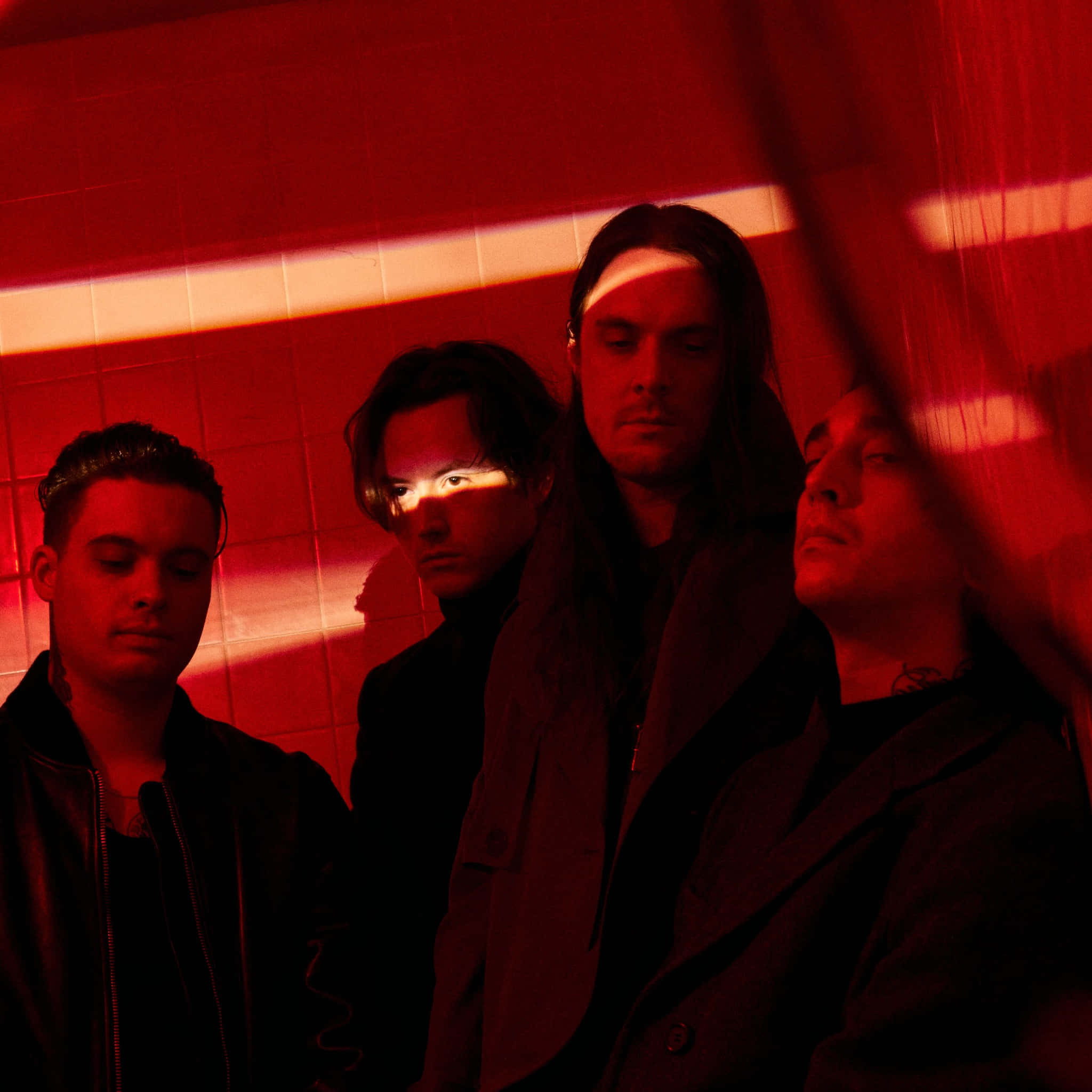 Bad Omens, red ambience, dark jackets, Full HD Desktop Wallpaper