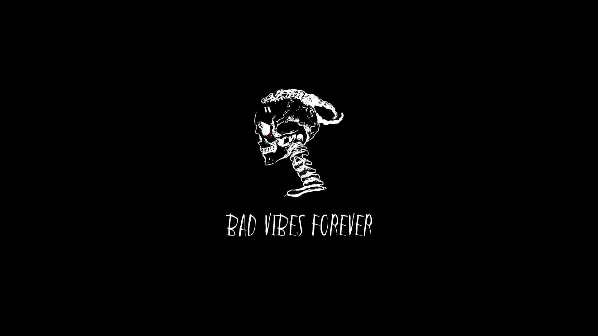 bad vibes forever, black background, white skull, Full HD Desktop Wallpaper
