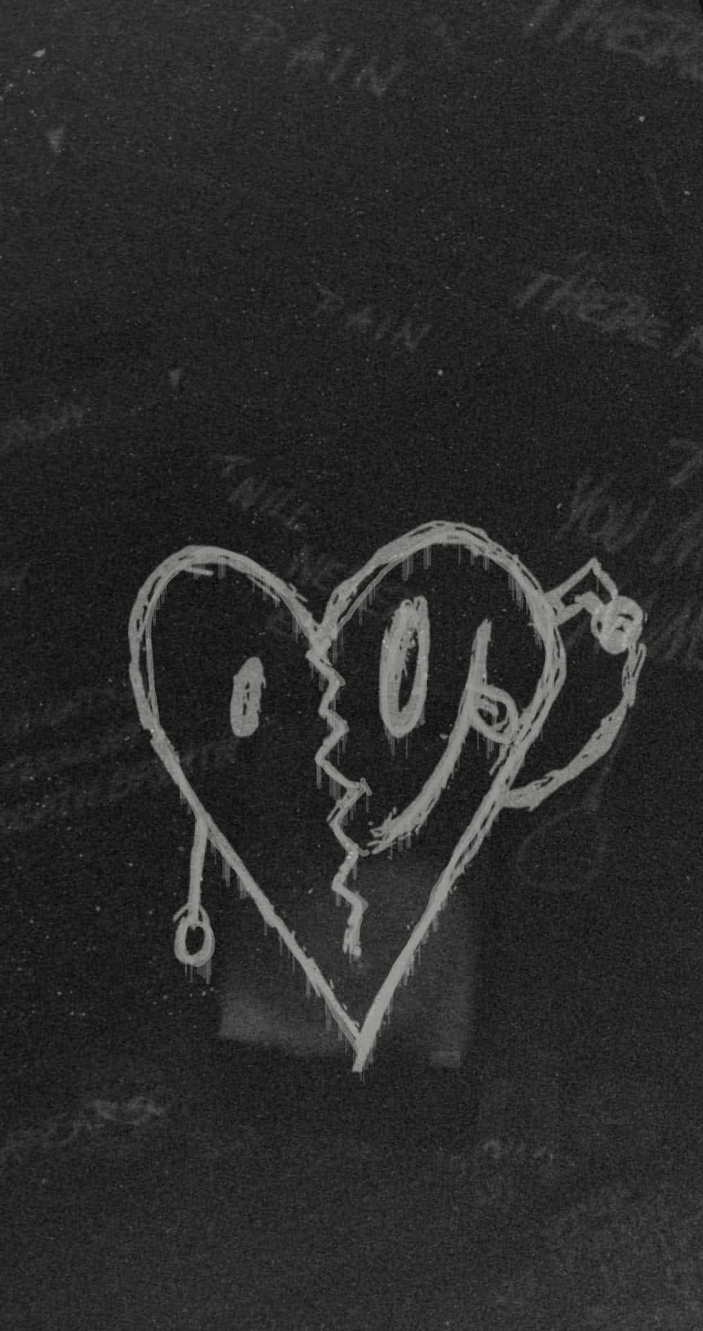 Bad Vibes, chalk-drawn heart, broken face, Full HD Phone Wallpaper