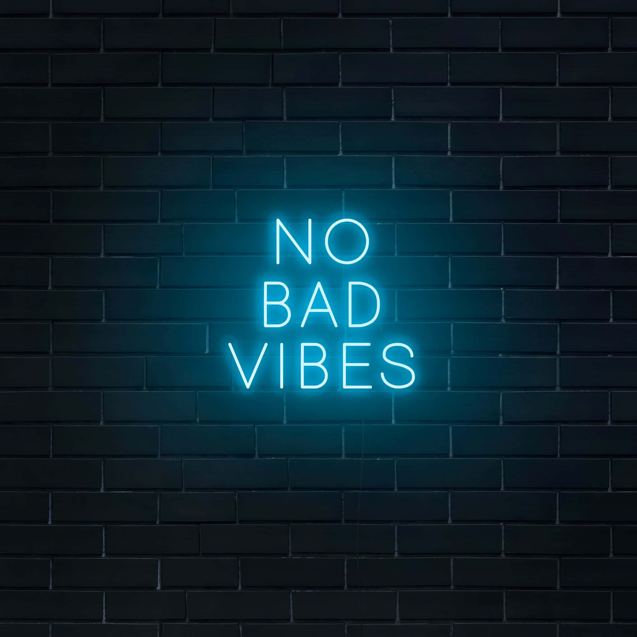 Bad Vibes, glowing blue neon sign, dark brick wall, Full HD Desktop Wallpaper