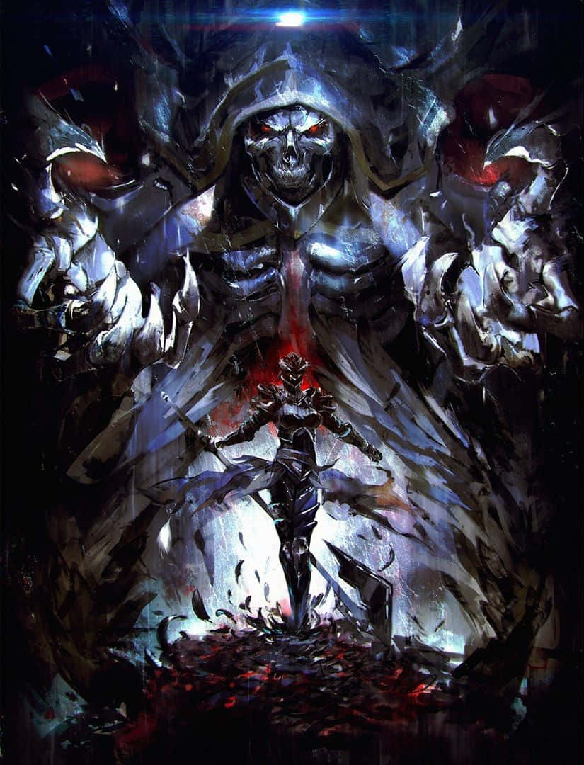 badass anime, armored warrior, towering skeletal god, SD Phone Wallpaper