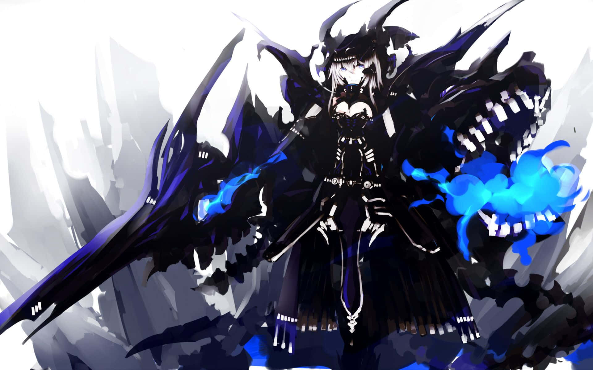badass anime, dark anime warrior, black wings, Full HD Desktop Wallpaper