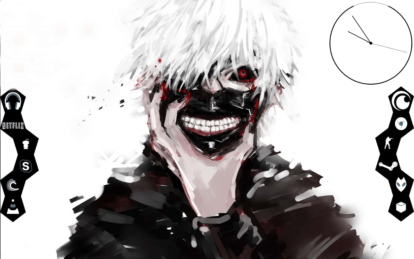 white hair, wide grin, app icons, HD Desktop Wallpaper