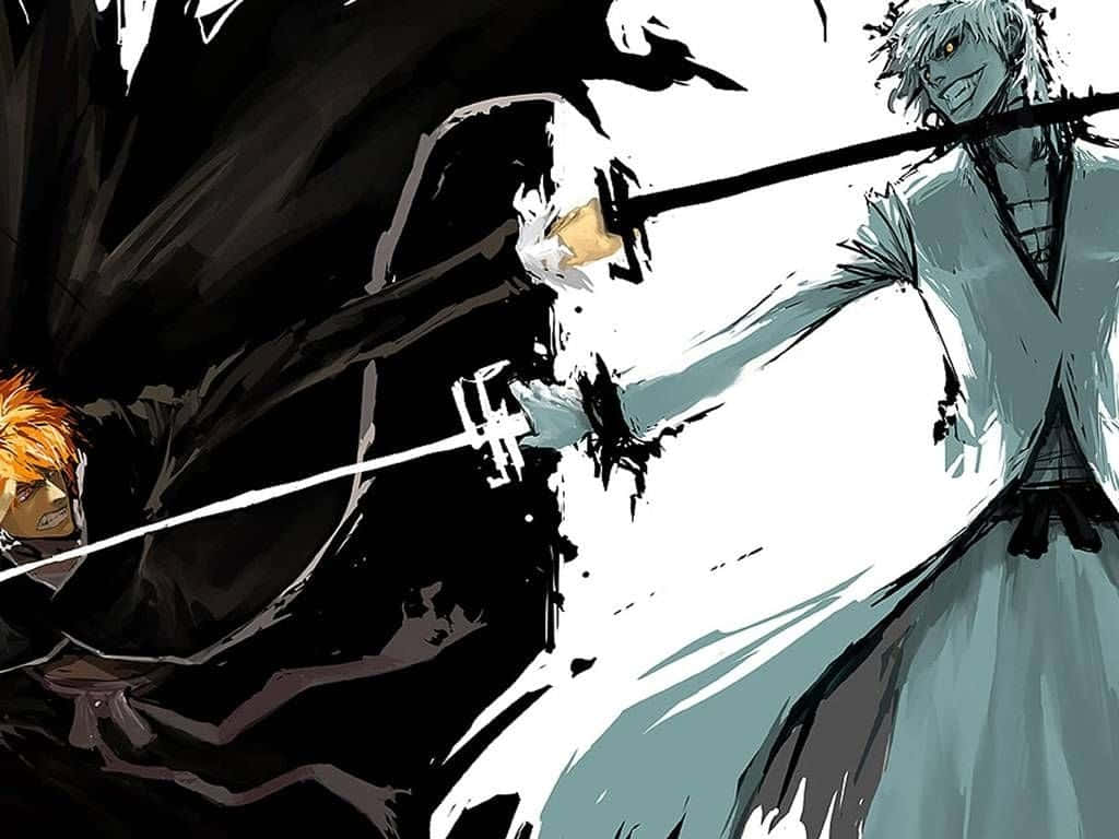 anime warriors, swords drawn, high-contrast battle, SD Desktop Wallpaper