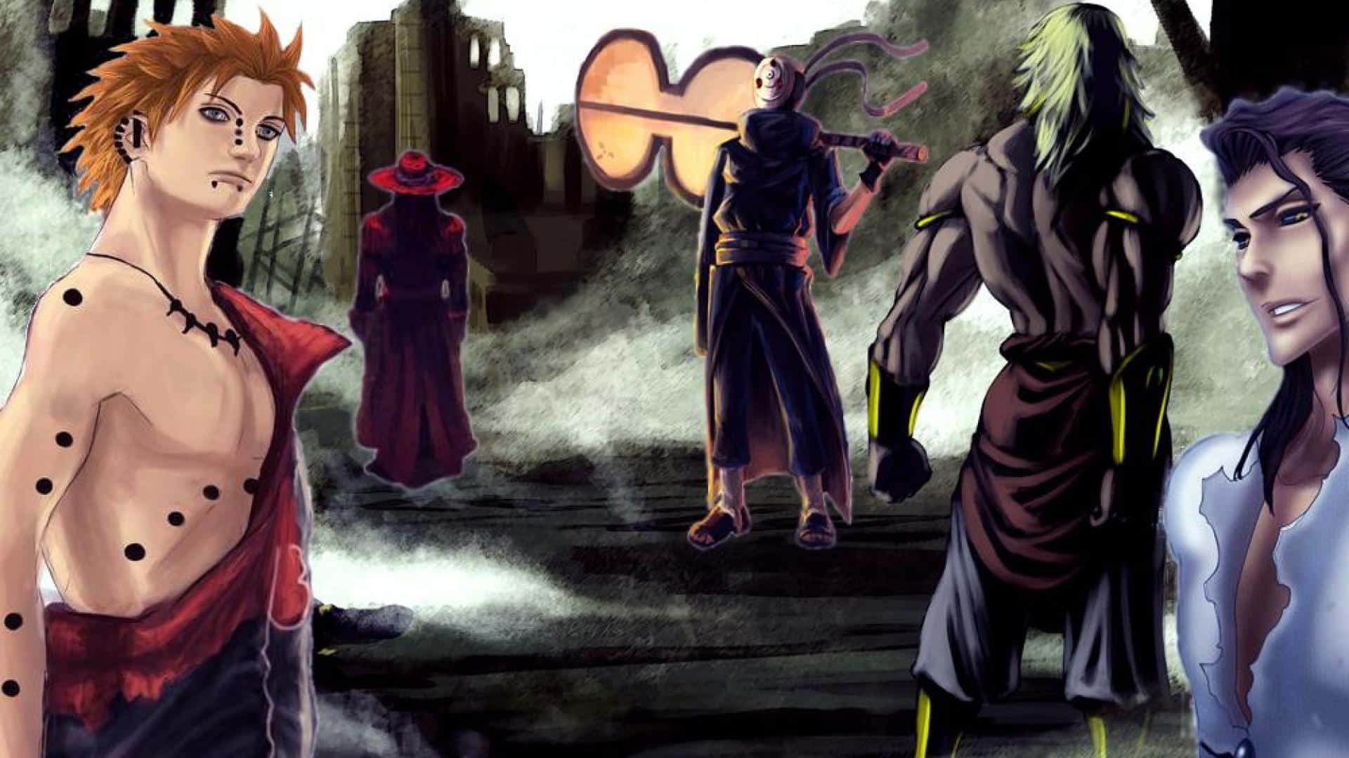 Badass Anime, ruined cityscape, dramatic lighting, Full HD Desktop Wallpaper