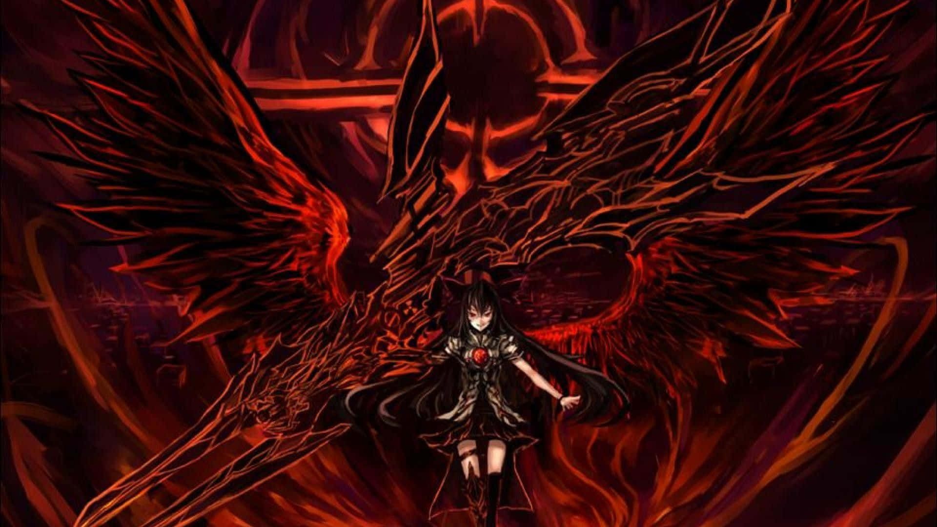 badass anime, red wings, glowing red skull, Full HD Desktop Wallpaper