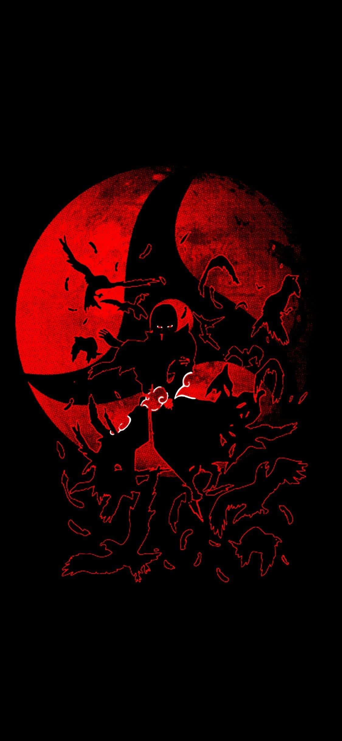 red moon, Itachi, silhouette, Full HD Phone Wallpaper