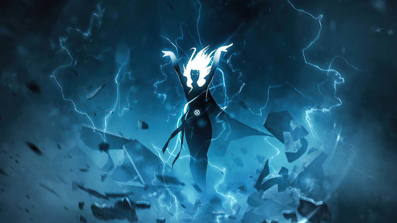 X-Men Storm, glowing white hair, crackling blue lightning, HD Desktop Wallpaper