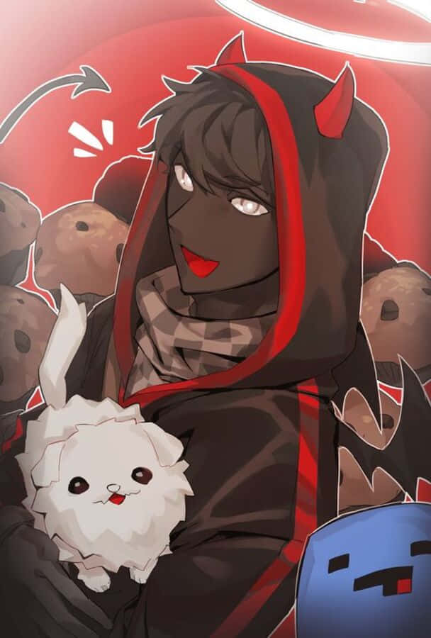 badboyhalo, dark-haired anime character, red-hooded devil costume, SD Phone Wallpaper