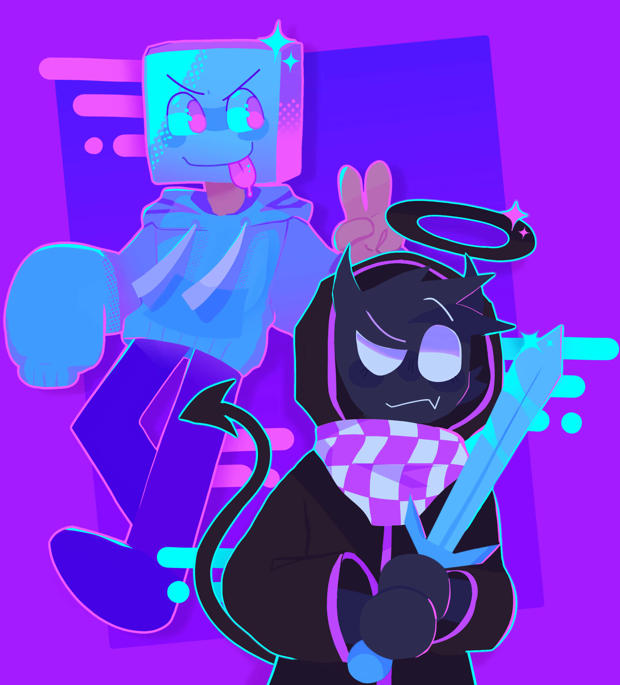 badboyhalo, blue blocky, black devil, Full HD Phone Wallpaper