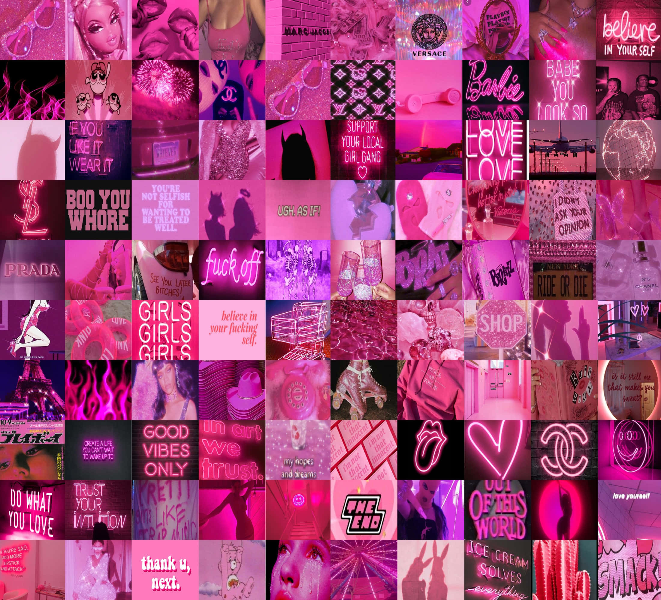 Baddie Barbie Aesthetic, pink, collage grid, Full HD Desktop Wallpaper