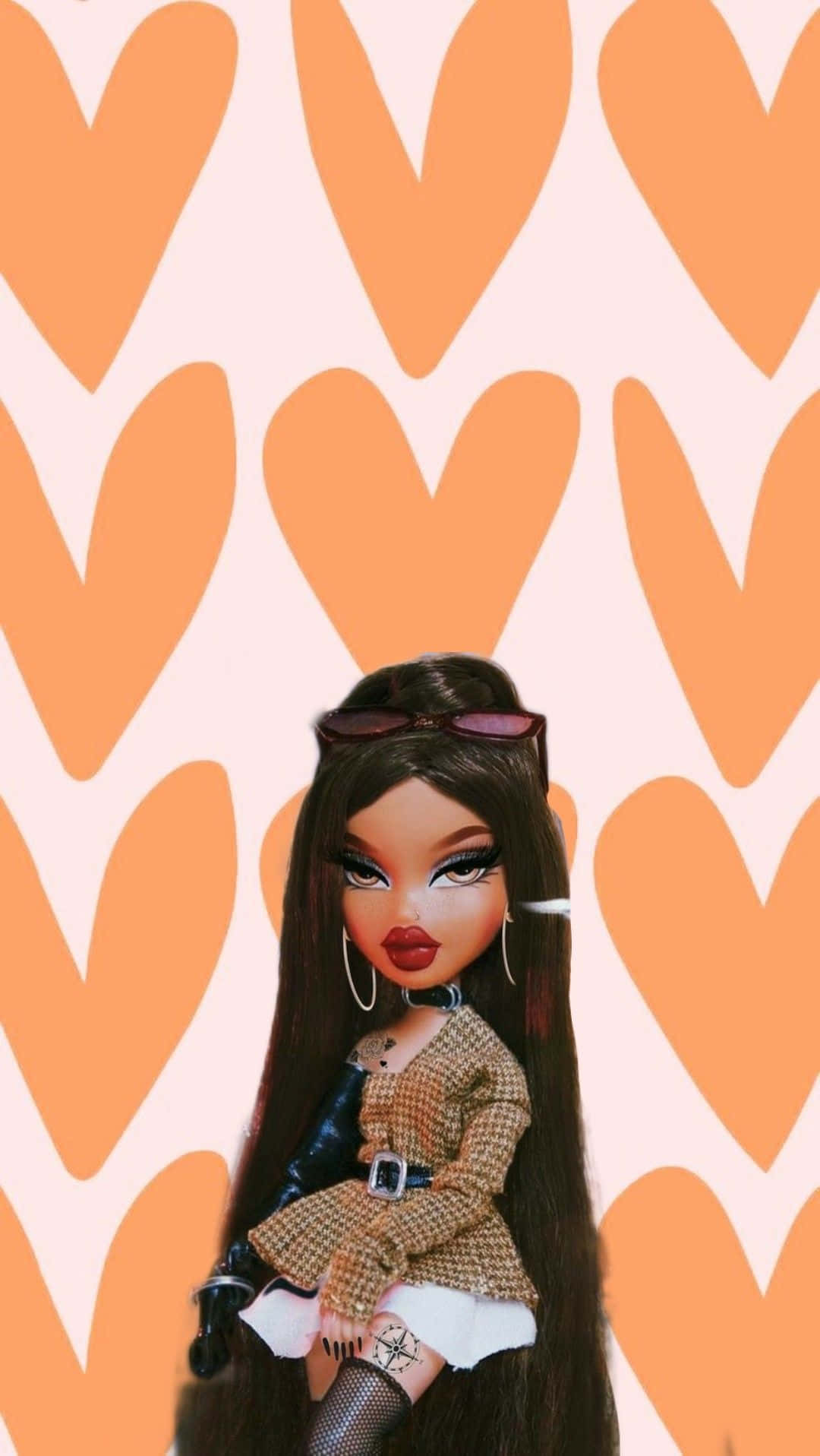 Baddie Barbie Aesthetic, orange hearts, light pink background, HD Phone Wallpaper