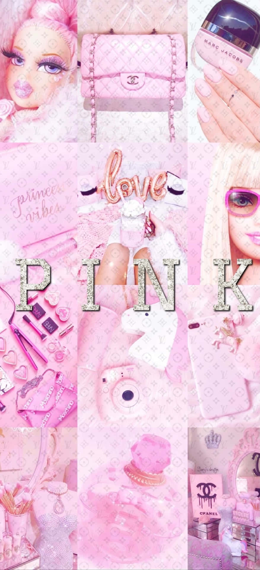 Pink Baddie Barbie, collage aesthetic, pastel pink glow, Full HD Phone Wallpaper