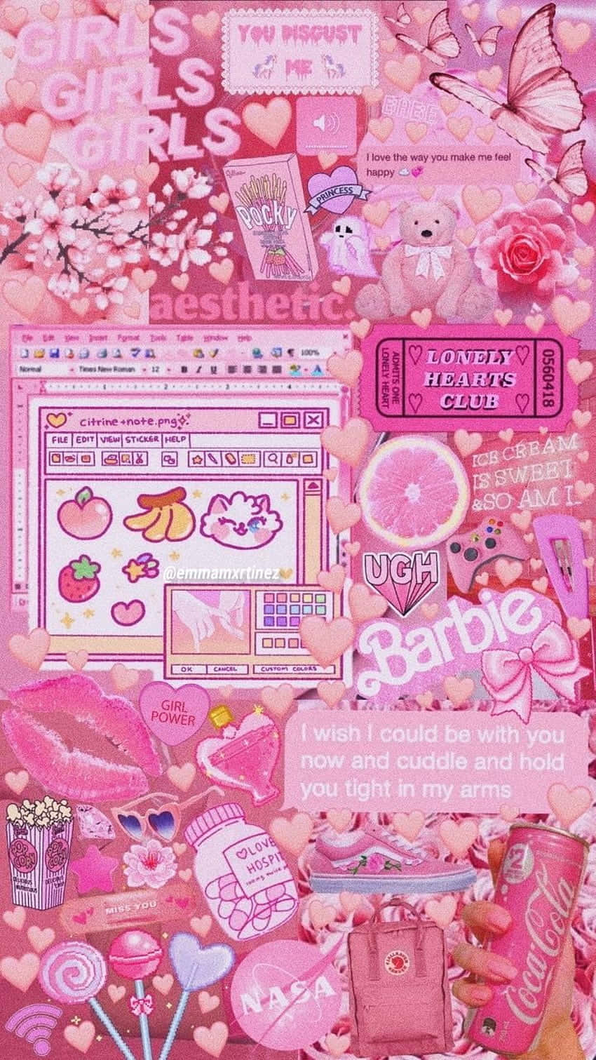 Pink Baddie Barbie, collage aesthetic, hearts, HD Phone Wallpaper
