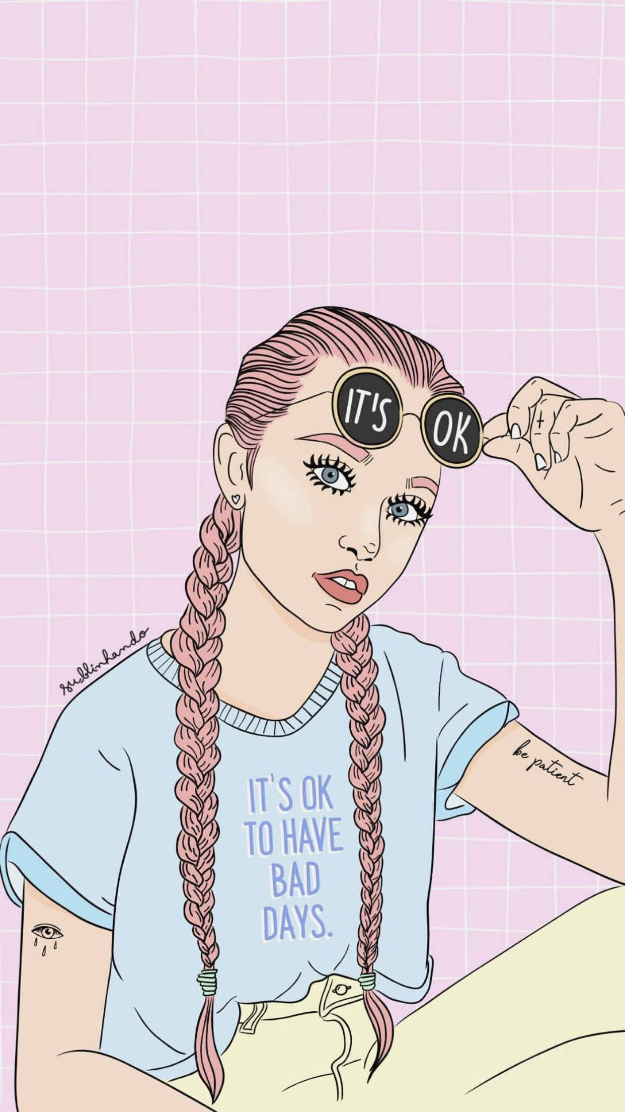 baddie cartoon girl, pink braids, sunglasses, Full HD Phone Wallpaper