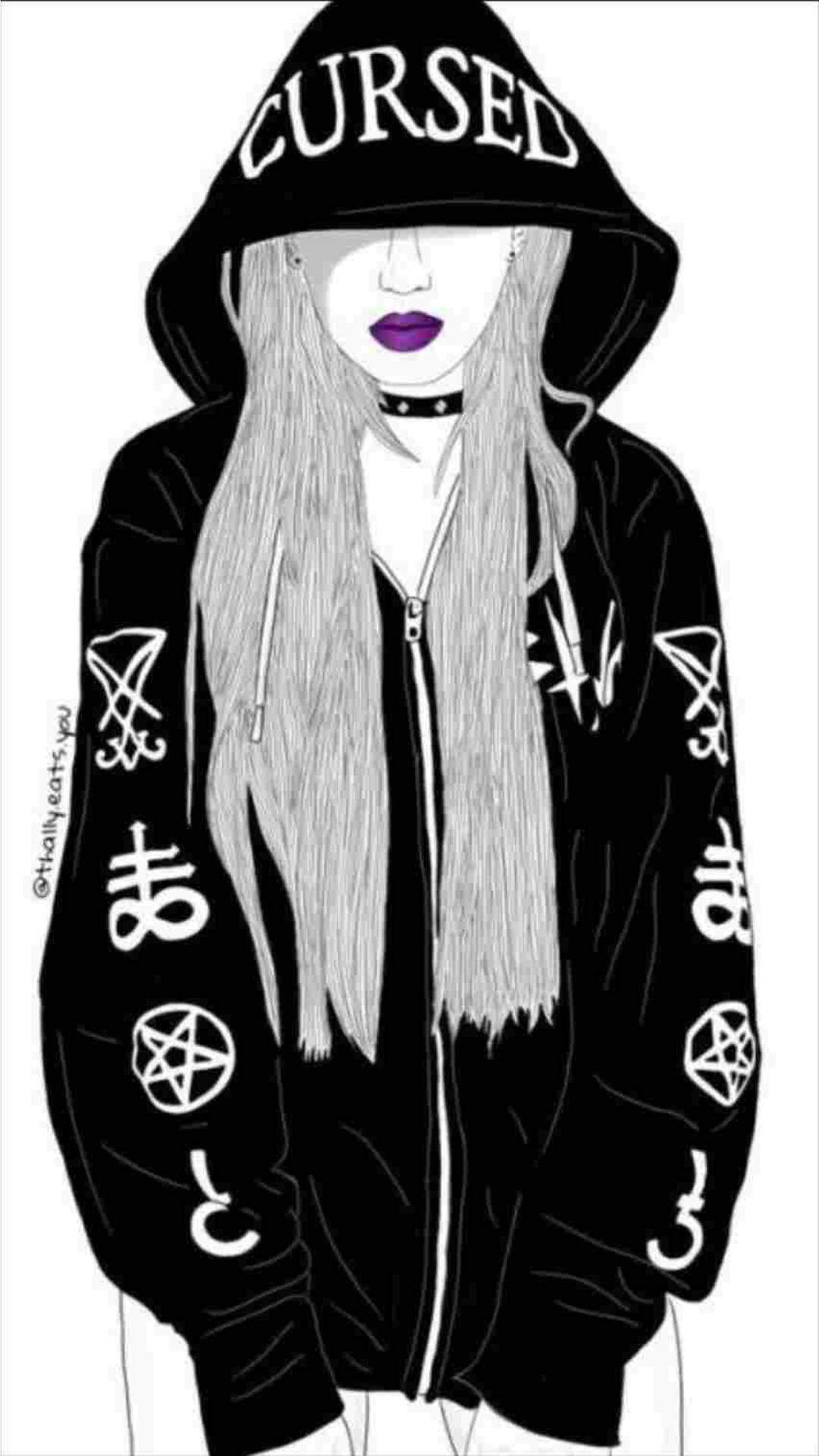 baddie cartoon girl, black hoodie, cursed, Full HD Phone Wallpaper