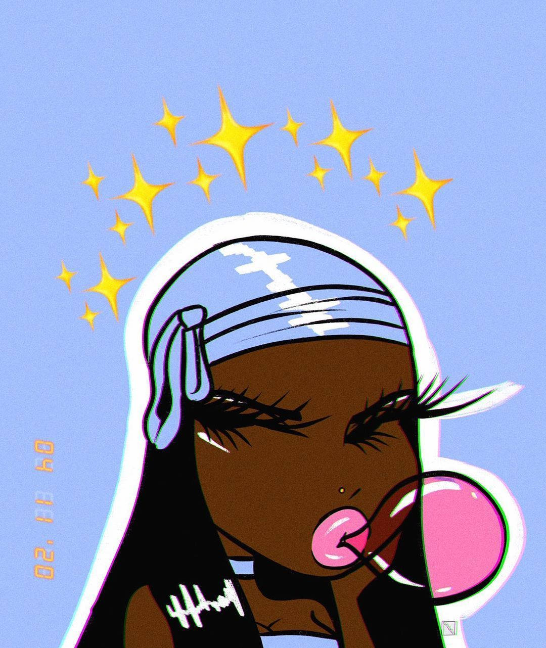 Baddie Cartoon, black girl, blue headwrap, HD Phone Wallpaper